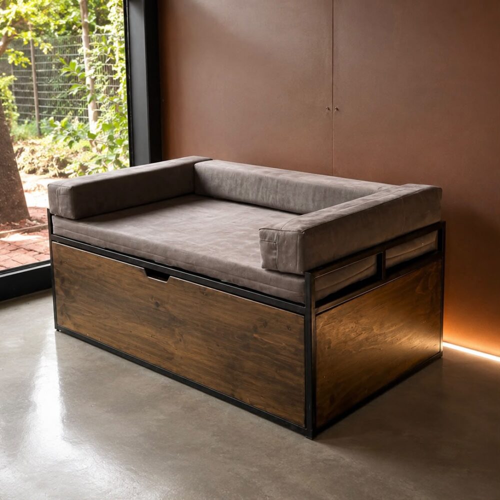 Cama para perros y mascotas Talla L 120x75 madera y fierro con cajón