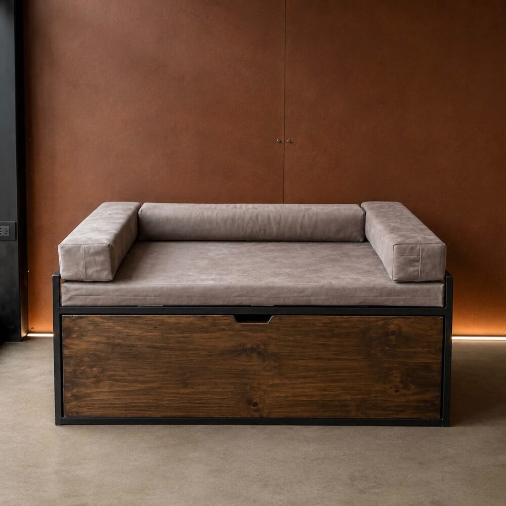 Cama para perros y mascotas Talla L 120x75 madera y fierro con cajón