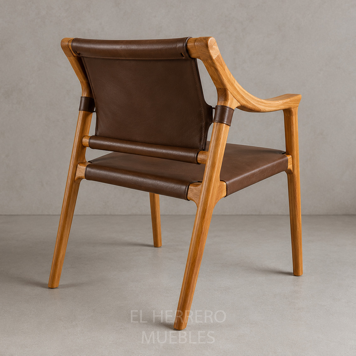 Silla Huingán madera teca y cuero camel 55x55x84 cm
